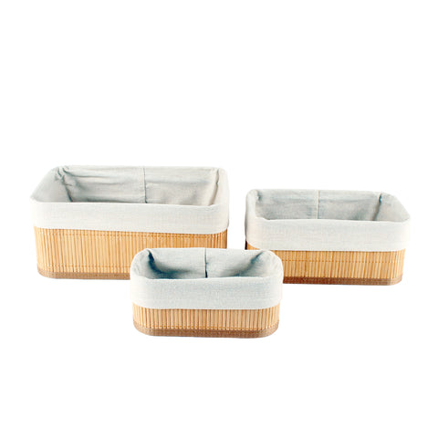 Kalib Set Of 3 Bamboo Storage Baskets With Lining