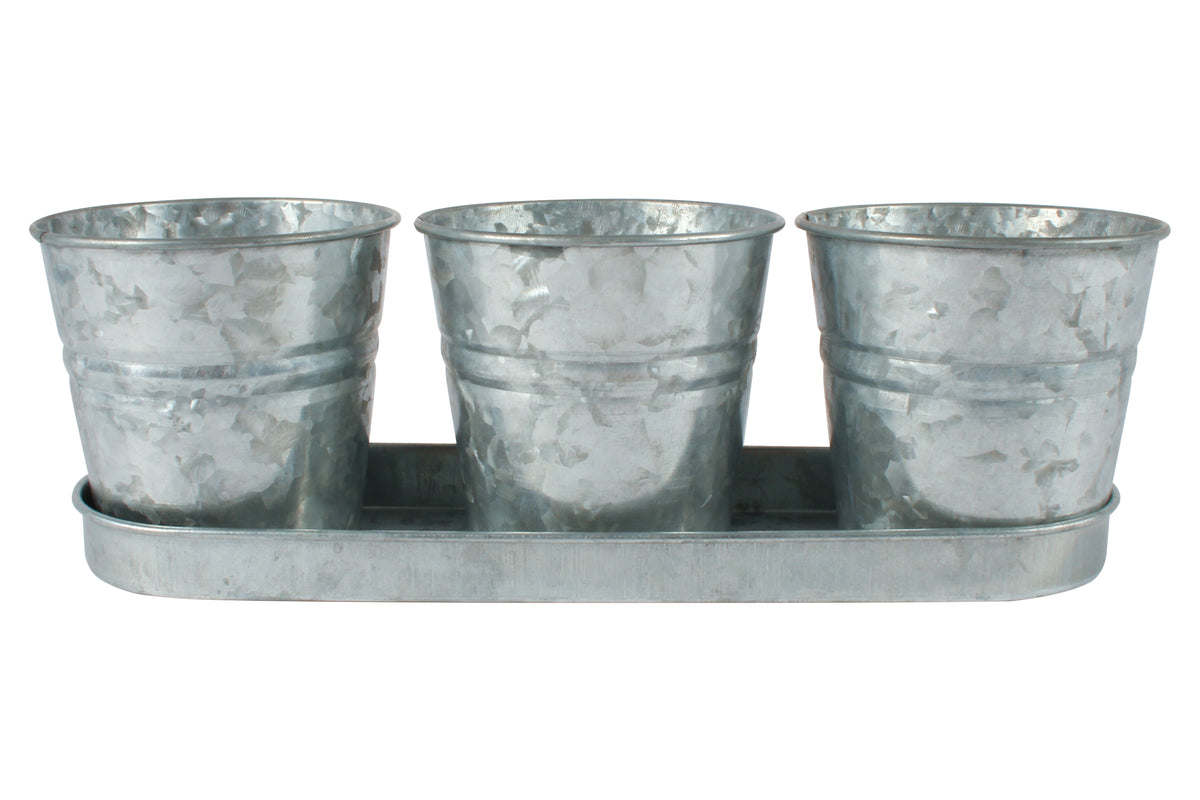 Loke Antiqued Silver 3 Pot With Tray 33 x 11cm