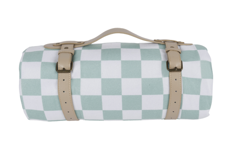 Family Picnic Blanket With Carry Strap 200 x 150cm - Sage Check