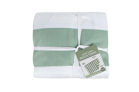 Jumbo Beach Towel 180 x 150cm - Sage & White Stripe