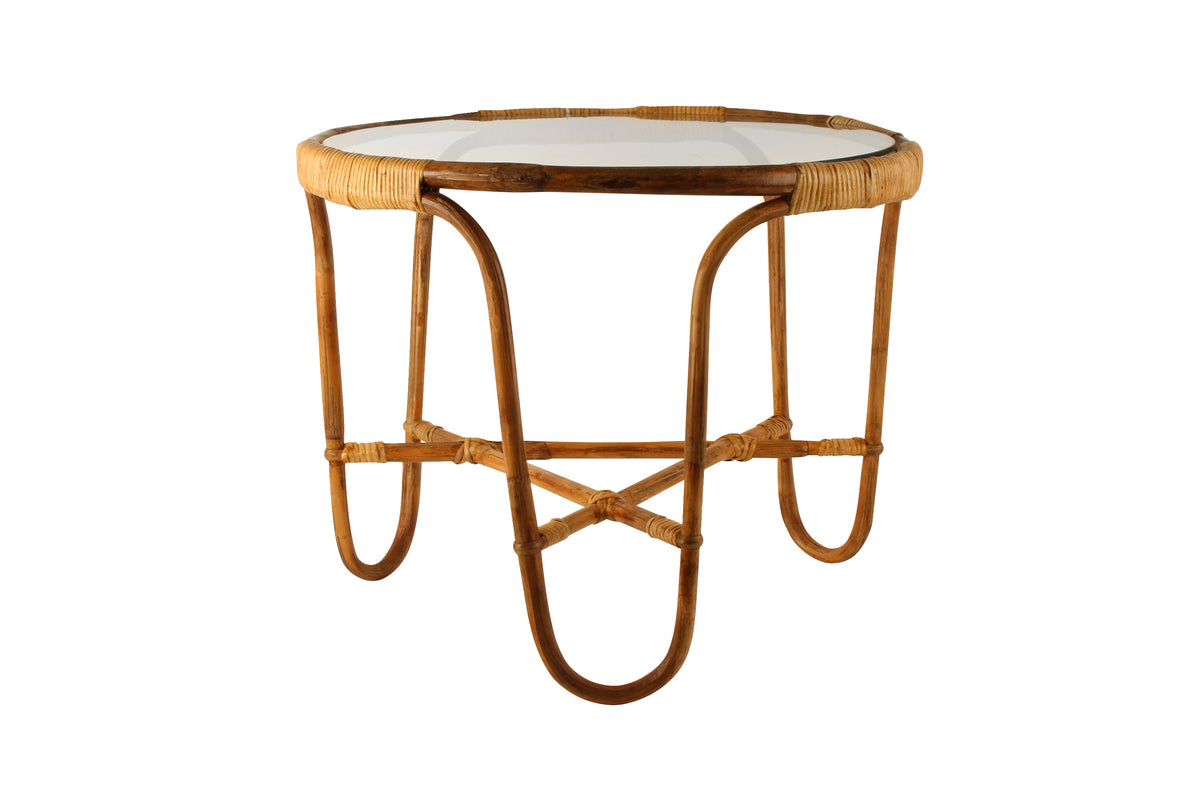 Natural, Rattan, Coffee Table With Glass Top