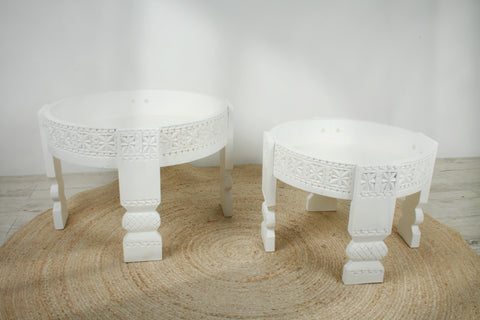 Set Of 2, White, Mango Wood, Coffee Tables, 60 x 60 x 40cm