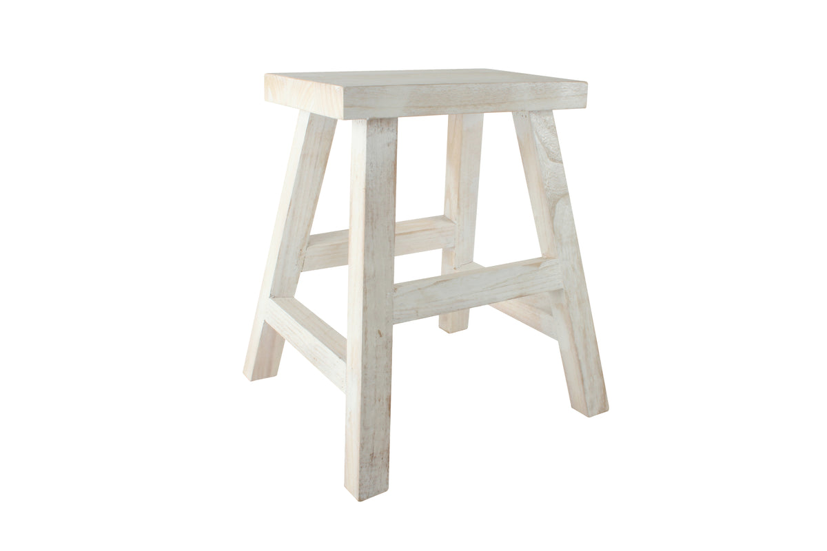 White Washed, Wooden Stool / Side Table, 45 x 40 x 37cm