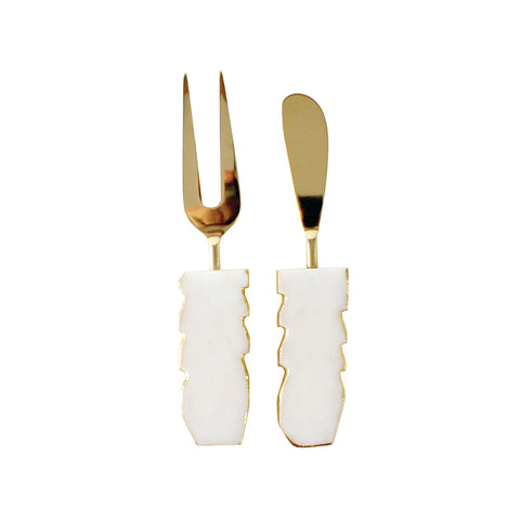 Wonda Marble Set Of 2 Cheese Knives With Gold Foil