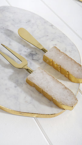 Woden Agate Set Of 2 Cheese Knives With Gold Foil