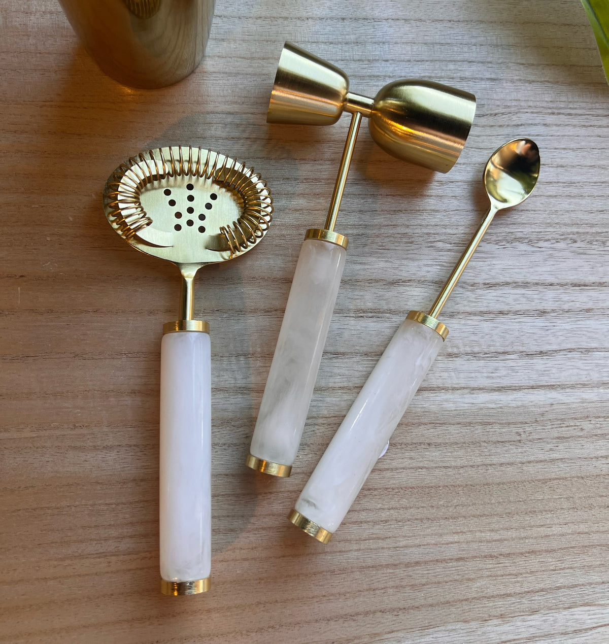 Ophelia Set of 3 Cocktail Tools - Pearl with Gold Accent