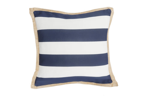 Aspen Outdoor Cushion Navy & White Stripe With Jute Trim 45 x 45 x 5cm