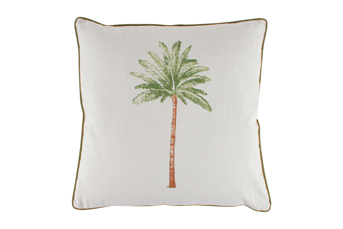 St Barts Palm Print Cotton Filld Cush With Piping 50 x 50cm