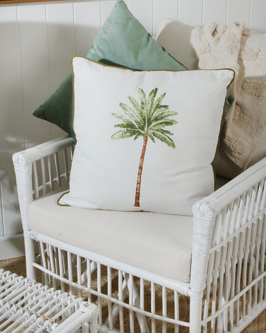 St Barts Palm Print Cotton Filld Cush With Piping 50 x 50cm