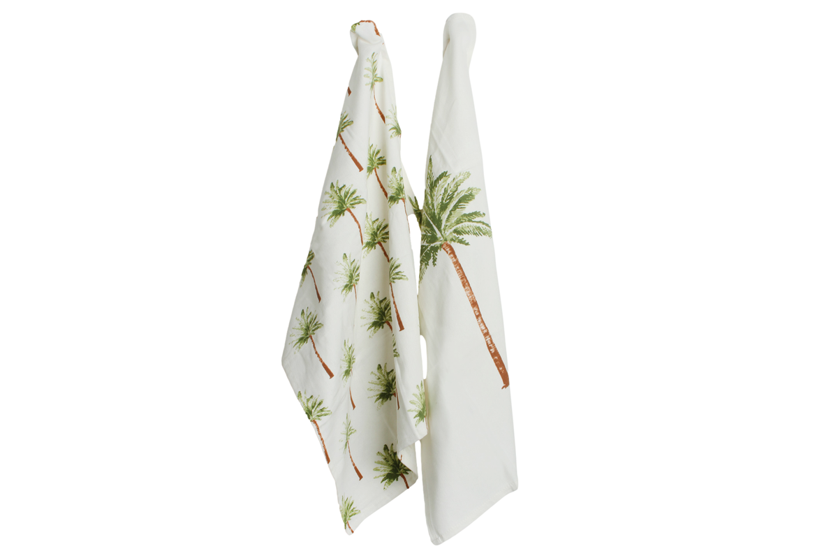 St Barts Palm Print Cotton Tea Towel 2 Pack 60 x 40cm