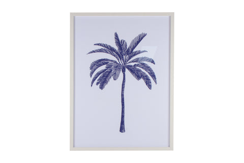Belze Blue Watercolour Palm Framed Canvas 80 x 60cm