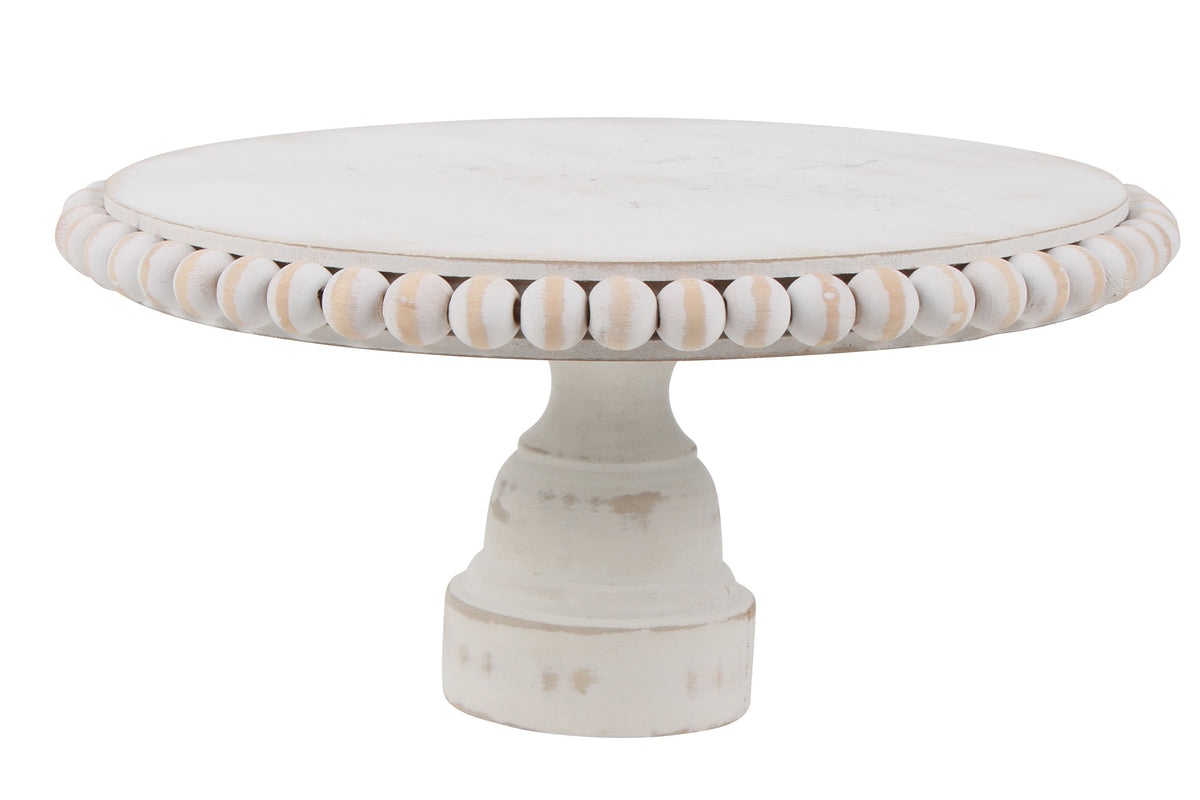 Wood Cake Stand With Beaded Edge - 25 x 25 x 12cm