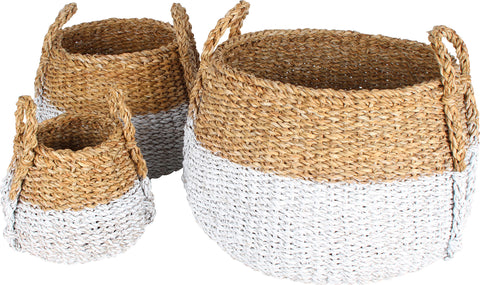 Apollo Set Of 3 Sea Grass Bulb Baskets White Dip