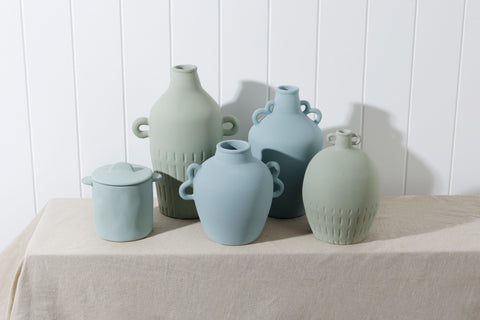 Ollie Stoneware Vase Blue 18 x 14 x 14cm