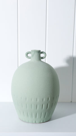 Ollie Stoneware Vase Green 20 x 14 x 14cm