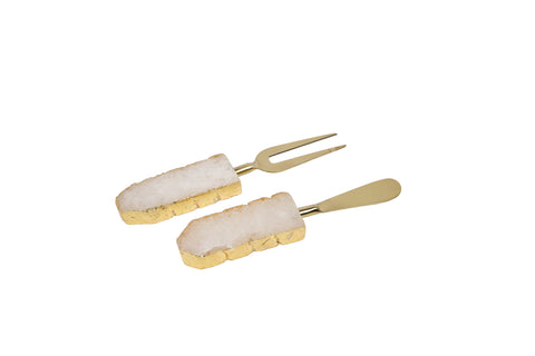 Woden Agate Set Of 2 Cheese Knives With Gold Foil