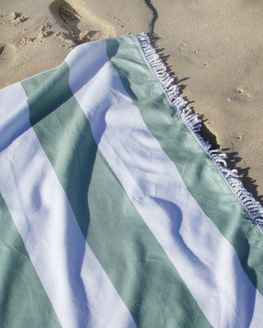 Jumbo Beach Towel 180 x 150cm - Sage & White Stripe