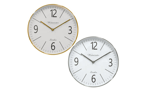 Barnet Metal Clock Silver Or Gold 2 Asst