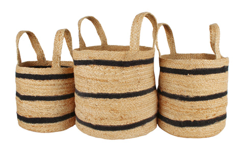 Ovela Set Of 3 Striped Jute Basket Natural