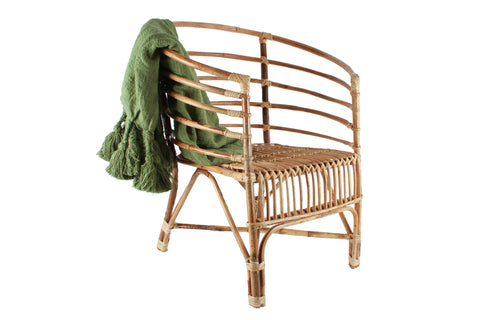Natural Cane Chair With Cream Cotton Cushion