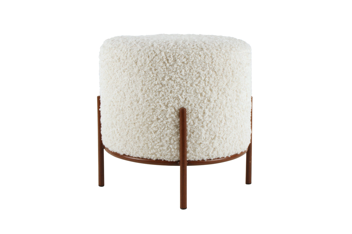 White Faux Sherpa Stool, Foot Rest, Side Table