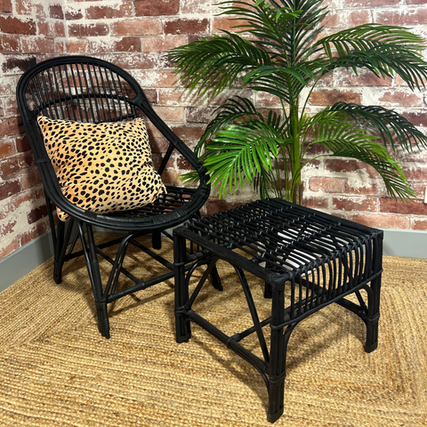 Black Cane Side Table / Foot Stool