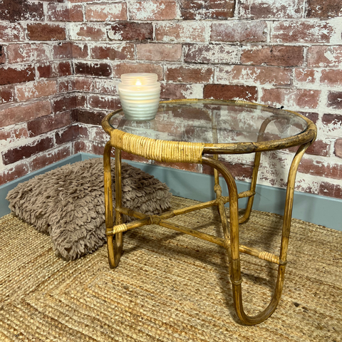 Natural, Rattan, Coffee Table With Glass Top