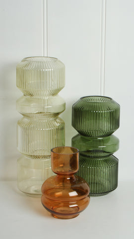 Bil Ribbed Glass Cylinder Vase