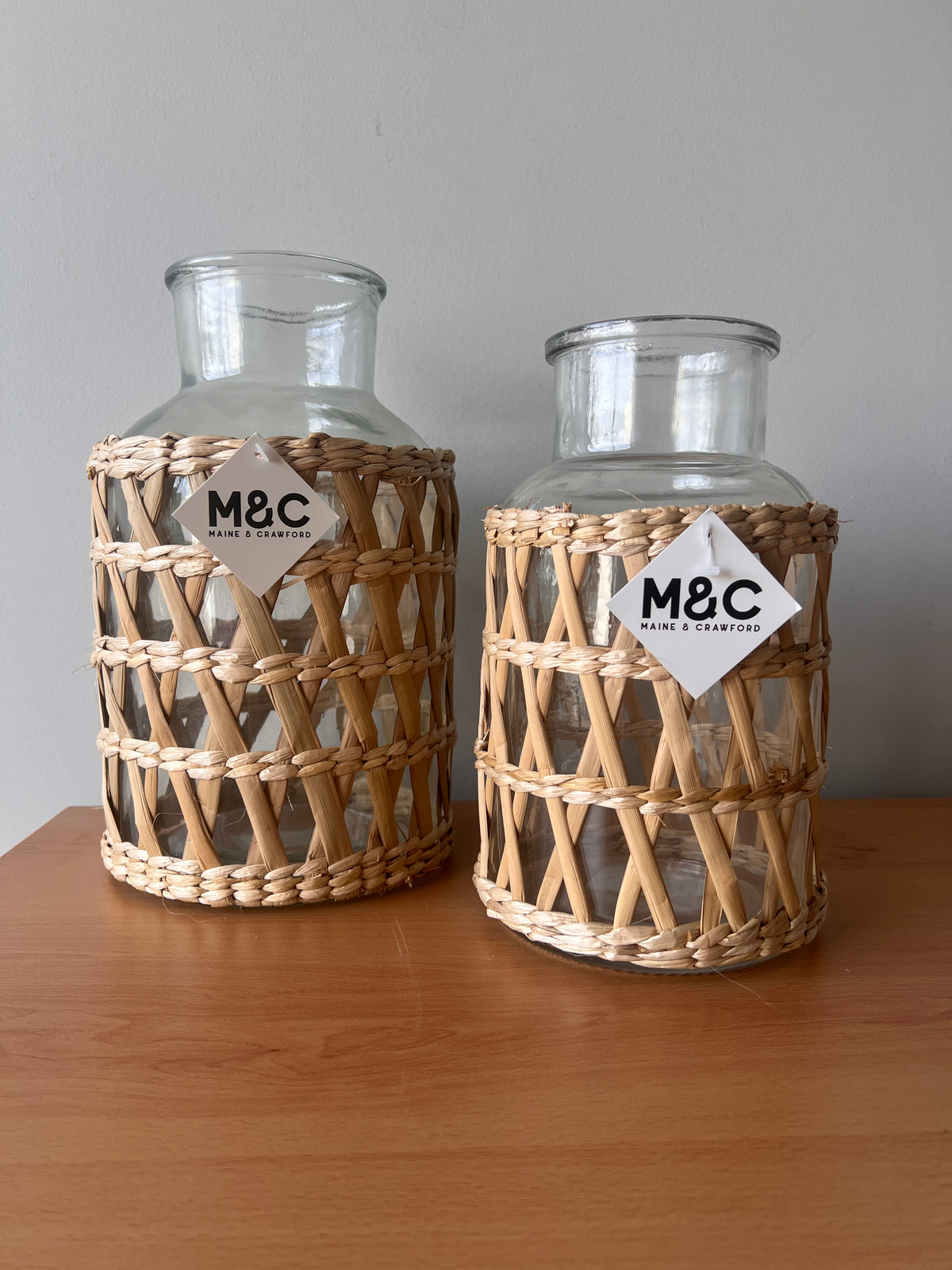 Archi Woven Seagrass & Glass Vase 30cm