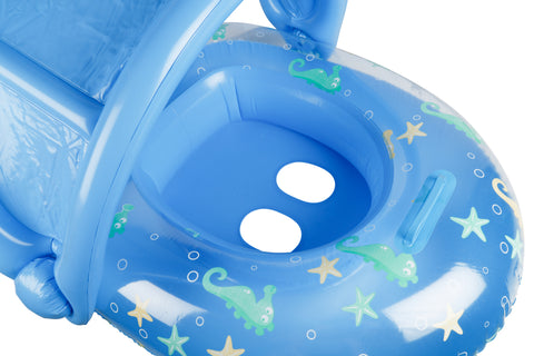 AirTime™ Inflatable Sealife Baby Float with Canopy Blue 90x76cm - Age 1-2yrs