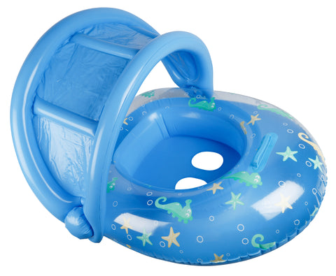 AirTime™ Inflatable Sealife Baby Float with Canopy Blue 90x76cm - Age 1-2yrs