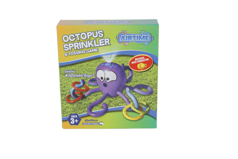 AirTime™ Inflatable Octopus Sprinkler & Tossing Game, 4 Inflatable Rings and Hose Connector - Ages 3+