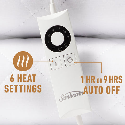 Sunbeam SINGLE Sleep Perfect 250g/m2 Luxury Quilted Electric Blanket, 6 Heat Settings, Fast Heat Up, Auto Off, Digital Controller, Overheat Protection, Machine Washable (BLQ5421)