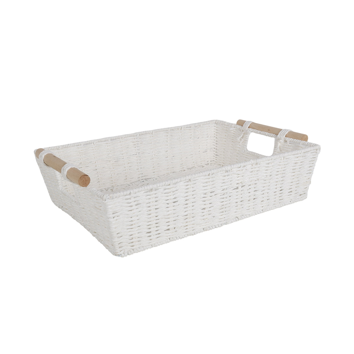 Stylish White Paper Rope Basket with Wooden Handle - Available Online in Australia