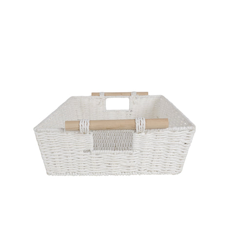 White Paper Rope Basket With Wooden Handle