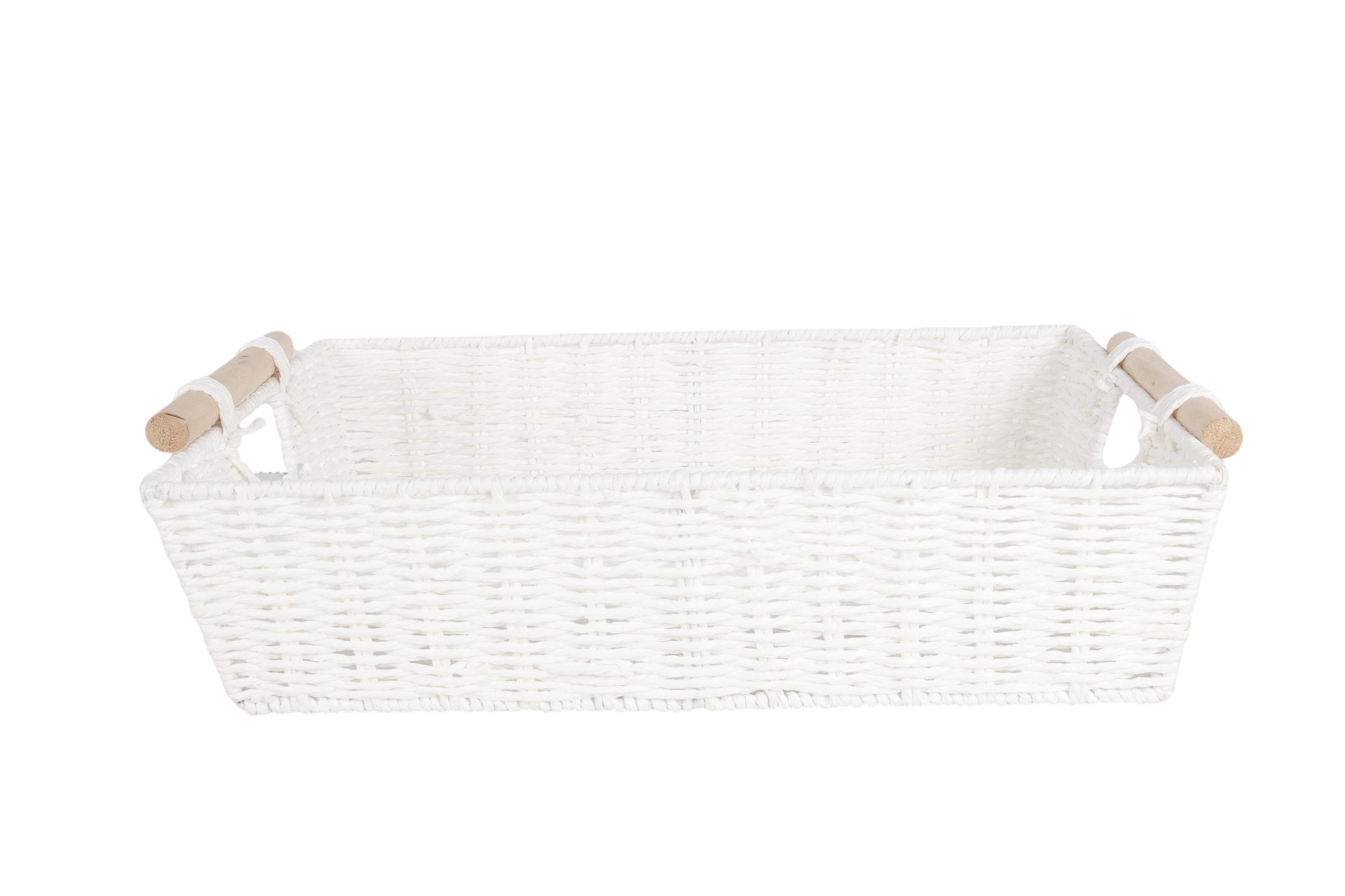 White Paper Rope Basket with Wooden Handle for Home Storage - Only in Australia