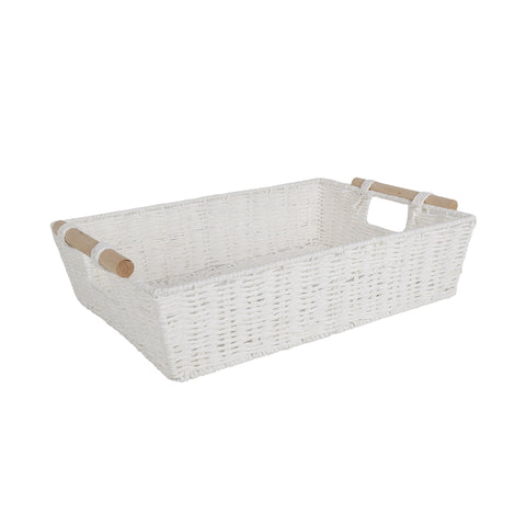 White Paper Rope Basket With Wooden Handle