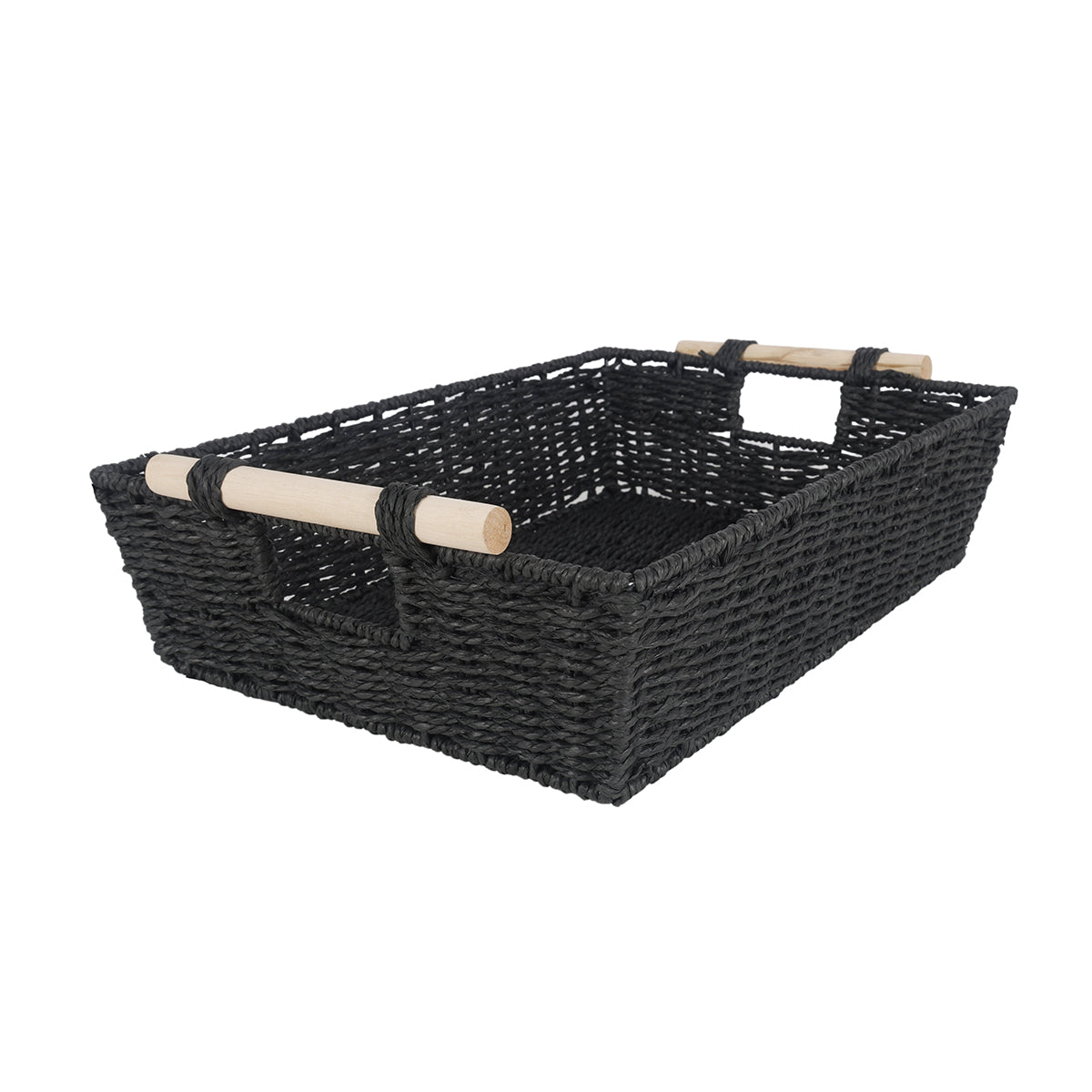 Cercy Paper Rope Organiser Black With Wooden Handle 46 x 33 x 11 cm