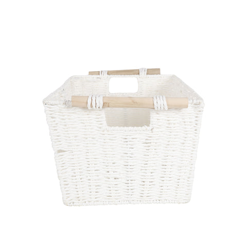 CERCY PAPER ROPE BASKET WHITE WITH WOODEN HANDLE 42 X 29 X 21CM