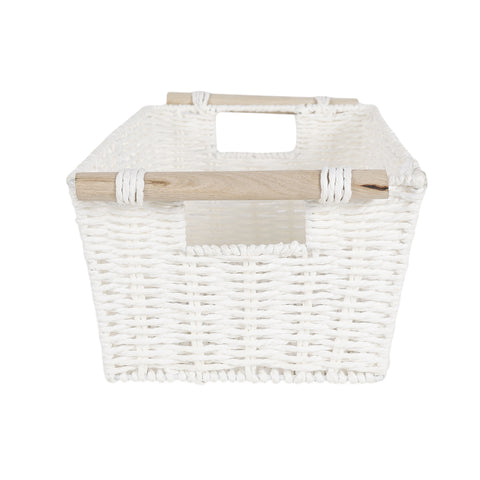 White Paper Rope Basket With Wooden Handle