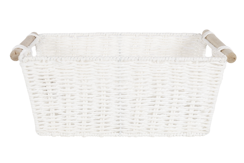 White Paper Rope Basket With Wooden Handle