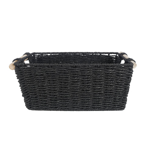 Cercy Paper Rope Organiser Black With Wooden Handle 37 x 24 x 16cm