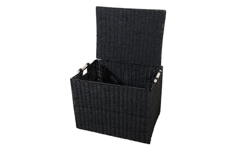 Black Paper Rope Basket With Lid / Collapsible
