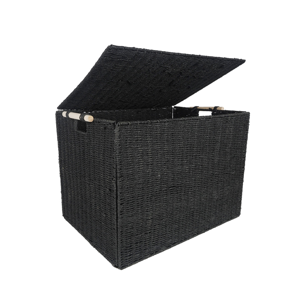 Black Paper Rope Basket With Lid / Collapsible
