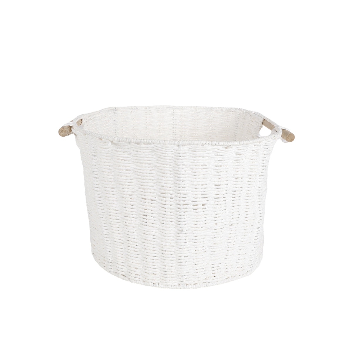 Round White Paper Rope Basket With Wooden Handle