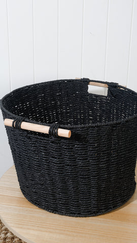 Cercy Paper Rope Organiser Black With Wooden Handle 45 x 30 cm