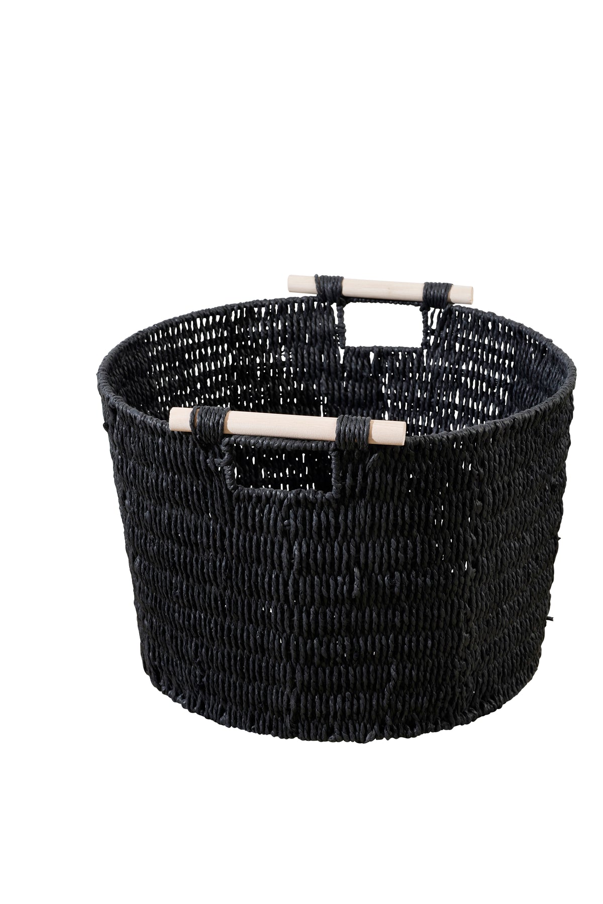 Cercy Paper Rope Organiser Black With Wooden Handle 45 x 30 cm