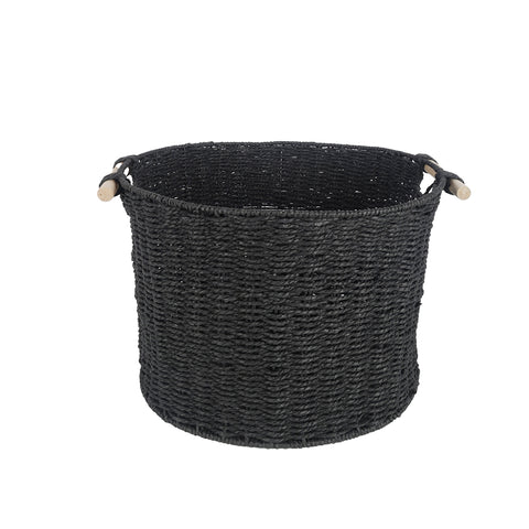 Cercy Paper Rope Organiser Black With Wooden Handle 45 x 30 cm