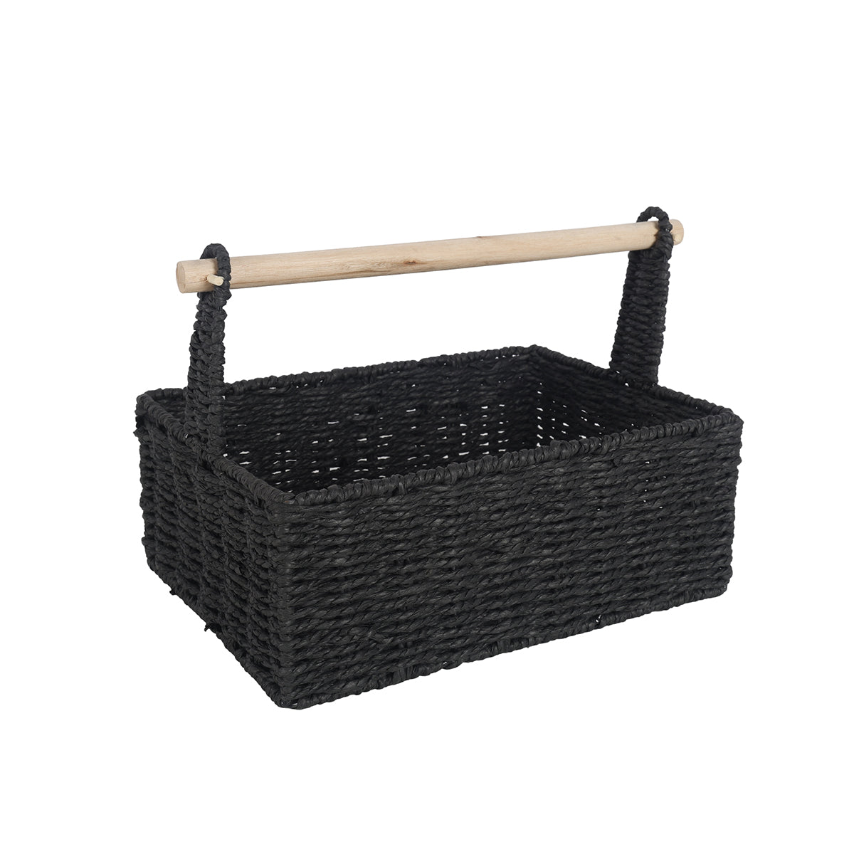 Cercy Paper Rope Organiser Black With Wooden Handle 30 x 24 x 22cm
