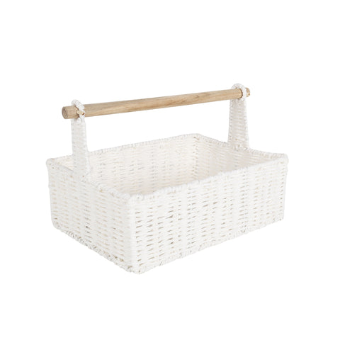 Cercy Paper Rope Organiser White With Wooden Handle 30 x 24 x 22cm